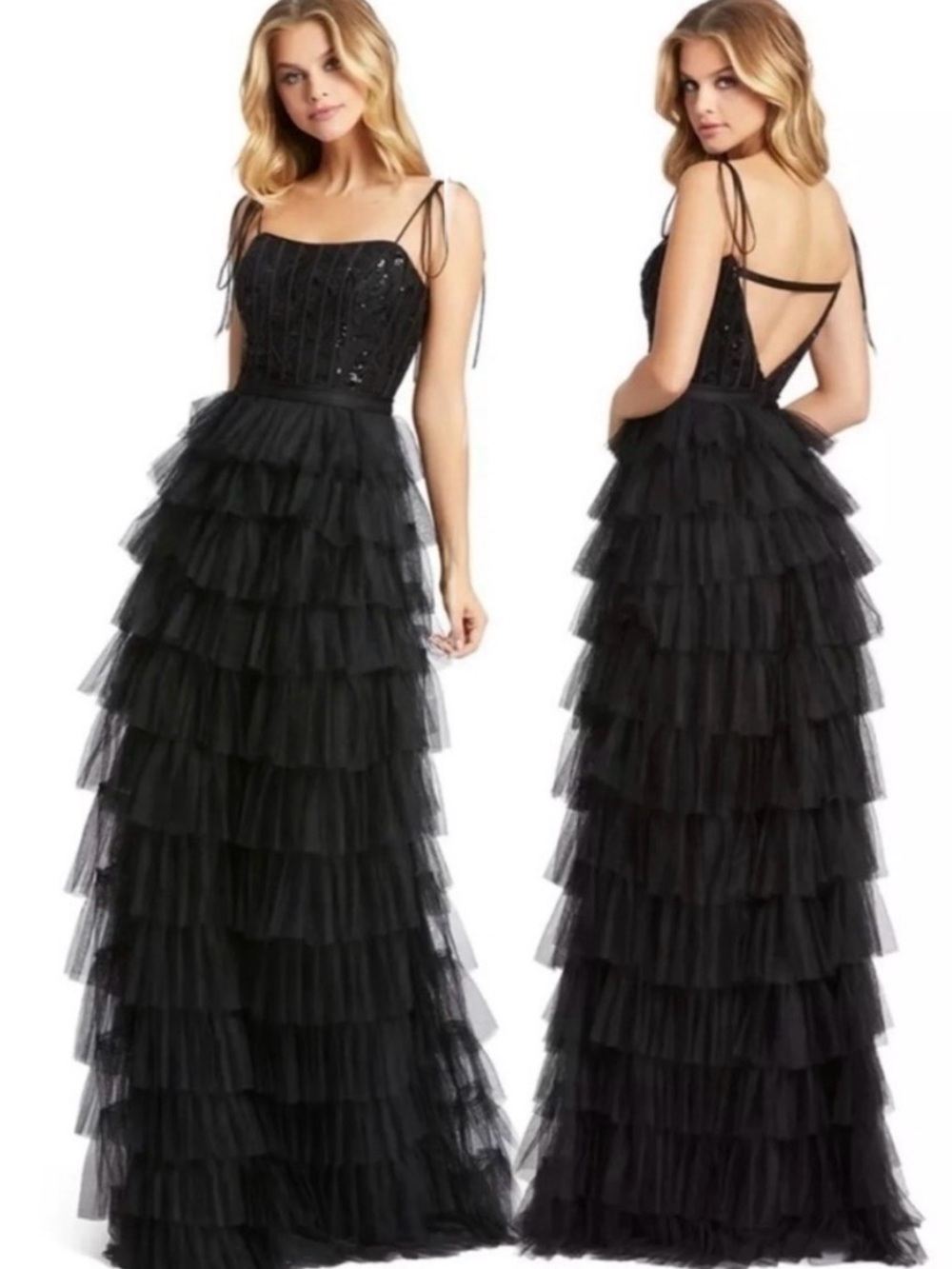Mac Duggal SEQUINED BUSTIER TIERED RUFFLE GOWN size 4 NEW $498